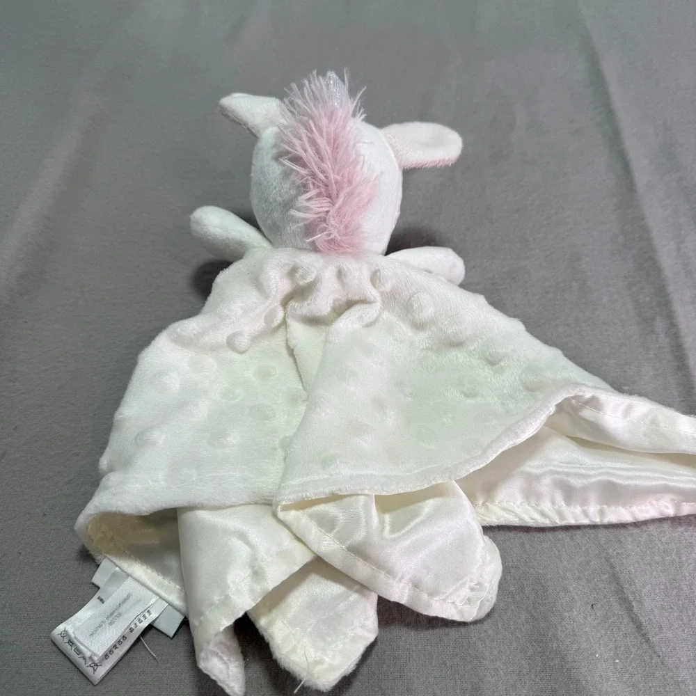 Elegant Baby Unicorn White Pink Minky Dot Security Blanket Lovey Satin Bottom